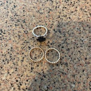 Pandora midnight blue ring with two side rings